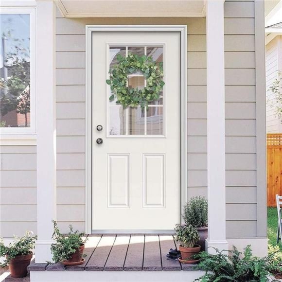 Artificial Eucalyptus Wreath -20" Fake Green Leaves Eucalyptus Wreath with Seeds - Picture 2 of 6